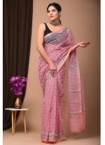 Cotton Kota Doriya Pink Casual Wear Printed Saree